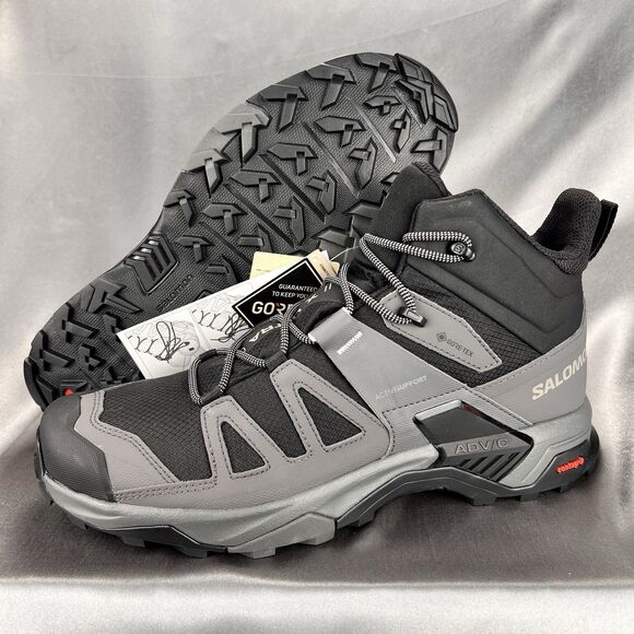 Salomon X‎ Ultra 4 Mid GTX Boots Men's 11.5 Gray Black Waterproof Hiking Trail - Picture 1 of 17